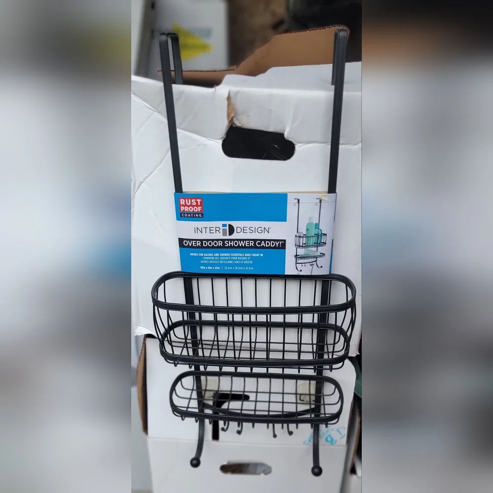 iDesign York Bathroom Over the Door Shower Caddy with Storage Baskets Shelves